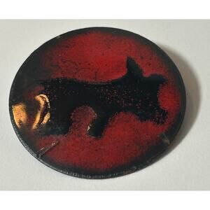 Vintage Mid-Century Modern Enamel Copper Brooch Black Dog Silhouette